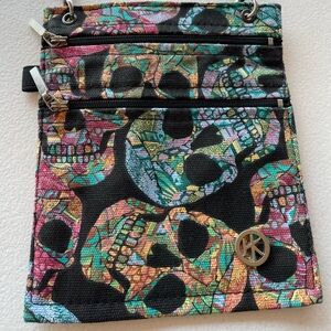 Hip Klip Clip On Pouch Sugar Skull Print 2 Zipper Pockets Crossbody